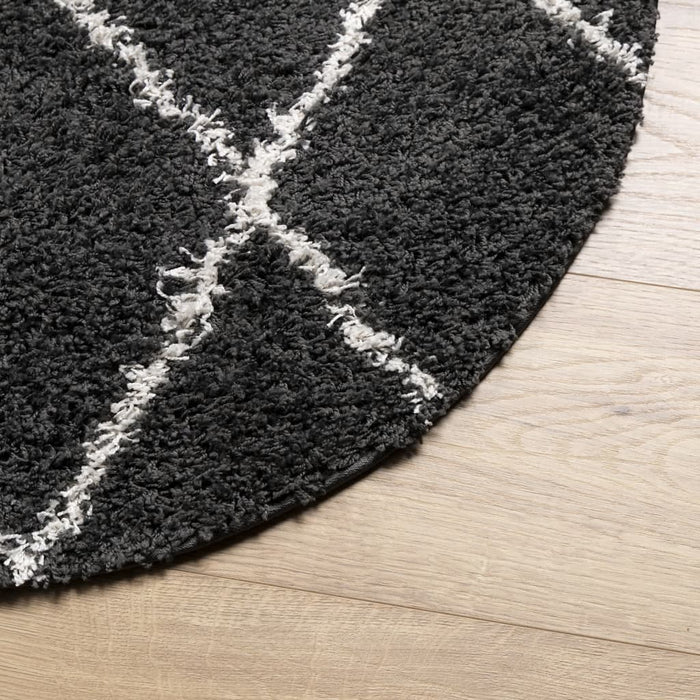 Covor pufos "PAMPLONA" fire înalte negru/crem modern Ø 80 cm WALTI