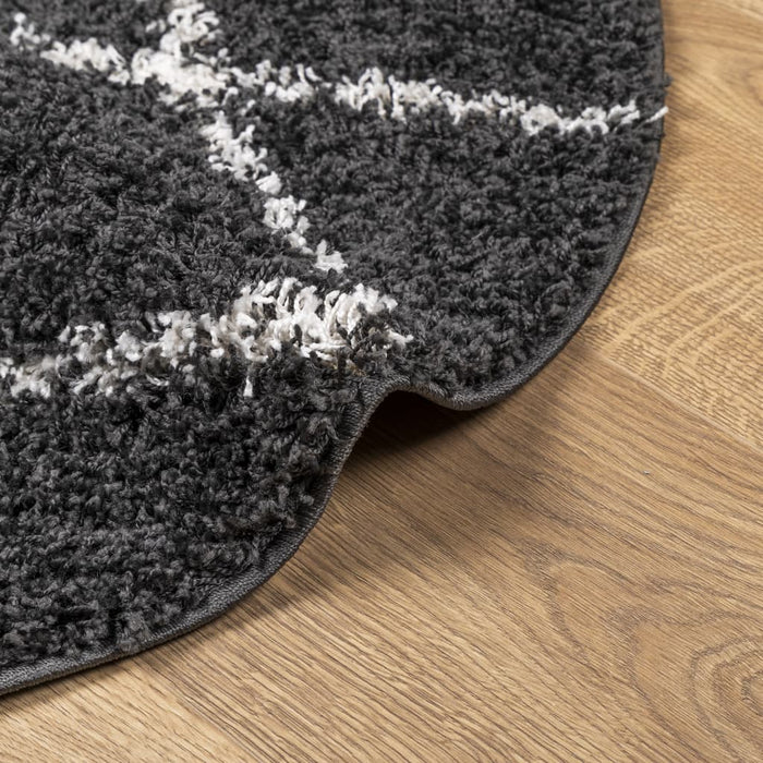 Covor pufos "PAMPLONA" fire înalte negru/crem modern Ø 80 cm WALTI