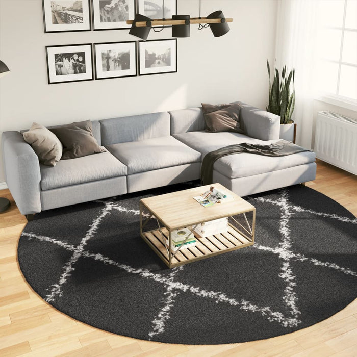 Covor pufos "PAMPLONA" fire înalte negru/crem modern Ø 280 cm - WALTI WALTI