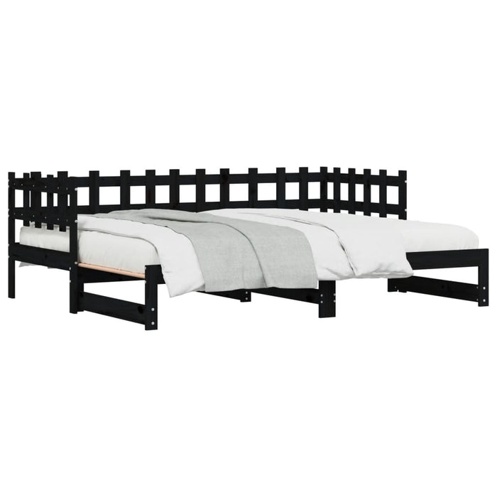 Pat de zi extensibil, negru, 2x(80x200) cm, lemn masiv de pin - WALTI WALTI