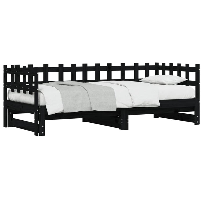 Pat de zi extensibil, negru, 2x(80x200) cm, lemn masiv de pin - WALTI WALTI