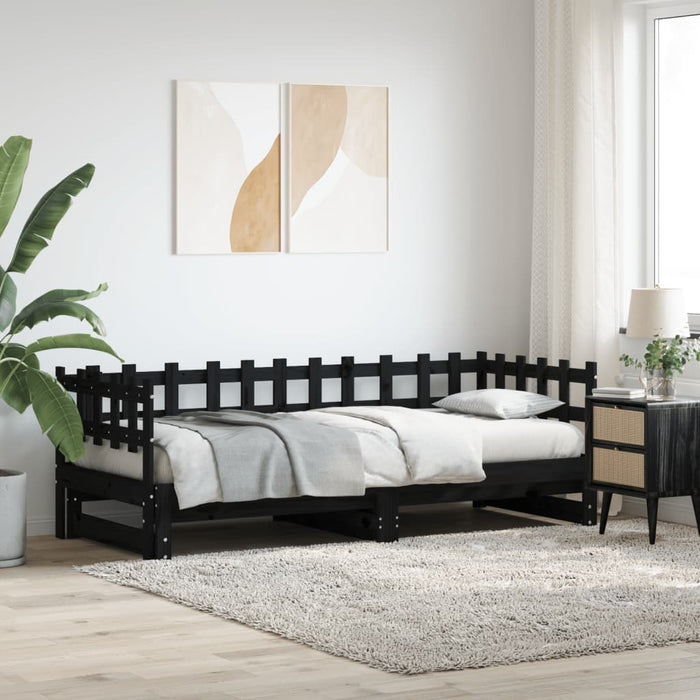 Pat de zi extensibil, negru, 2x(80x200) cm, lemn masiv de pin - WALTI WALTI