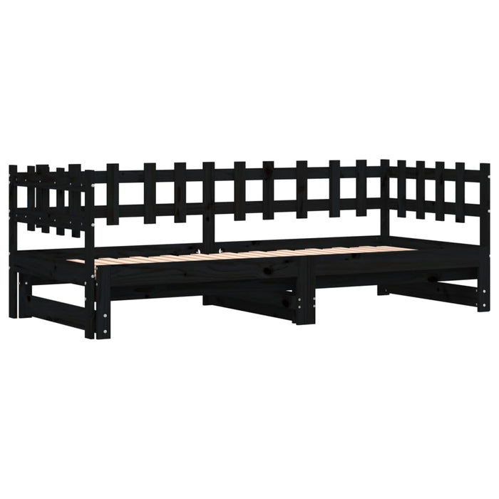 Pat de zi extensibil, negru, 2x(90x200) cm, lemn masiv de pin - WALTI WALTI