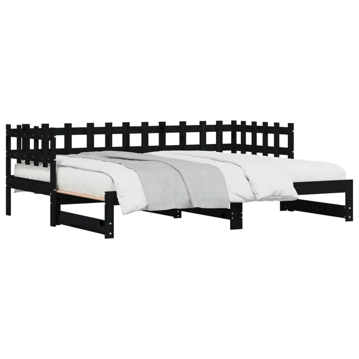 Pat de zi extensibil, negru, 2x(90x200) cm, lemn masiv de pin - WALTI WALTI