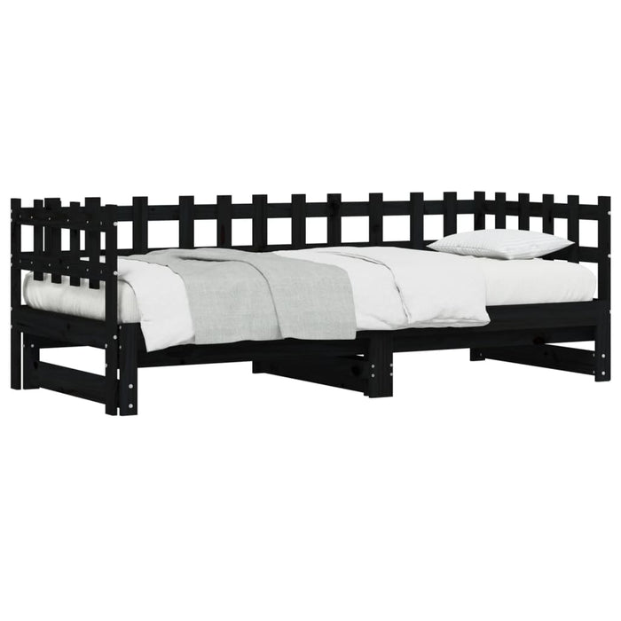 Pat de zi extensibil, negru, 2x(90x200) cm, lemn masiv de pin - WALTI WALTI