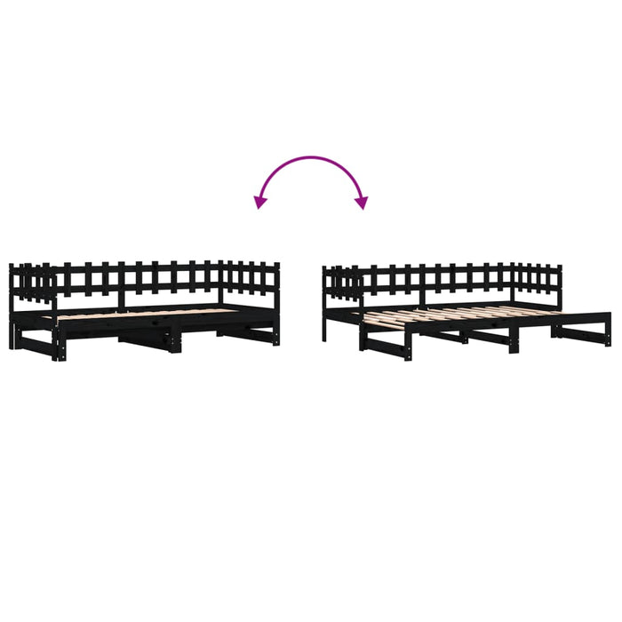 Pat de zi extensibil, negru, 2x(90x200) cm, lemn masiv de pin - WALTI WALTI