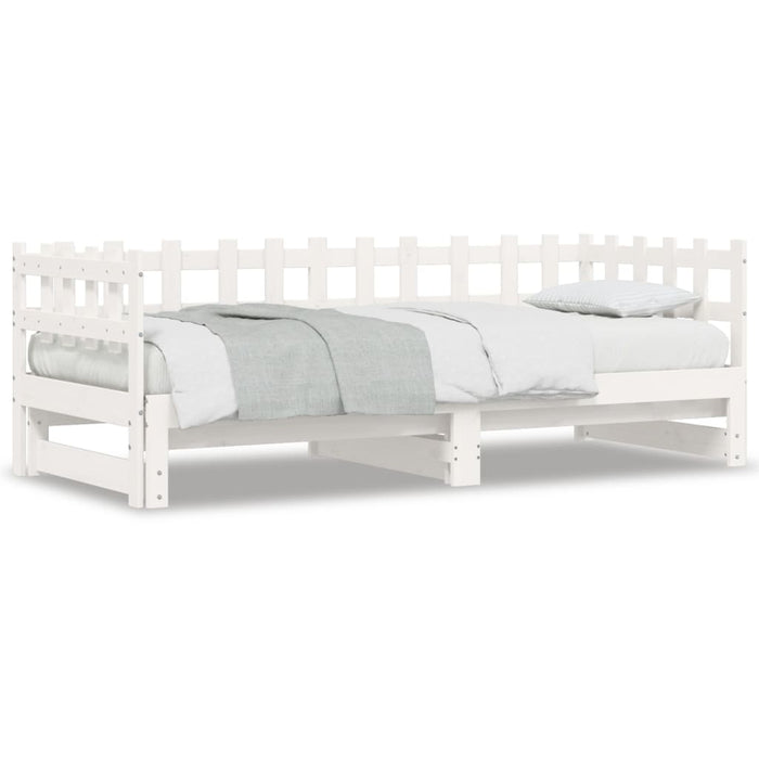 Pat de zi extensibil, alb, 2x(90x190) cm, lemn masiv de pin WALTI