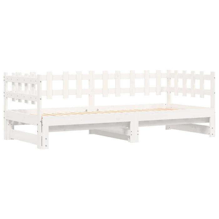 Pat de zi extensibil, alb, 2x(90x190) cm, lemn masiv de pin WALTI
