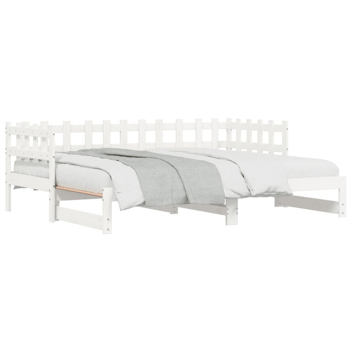 Pat de zi extensibil, alb, 2x(90x190) cm, lemn masiv de pin WALTI