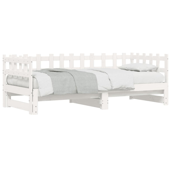 Pat de zi extensibil, alb, 2x(90x190) cm, lemn masiv de pin WALTI