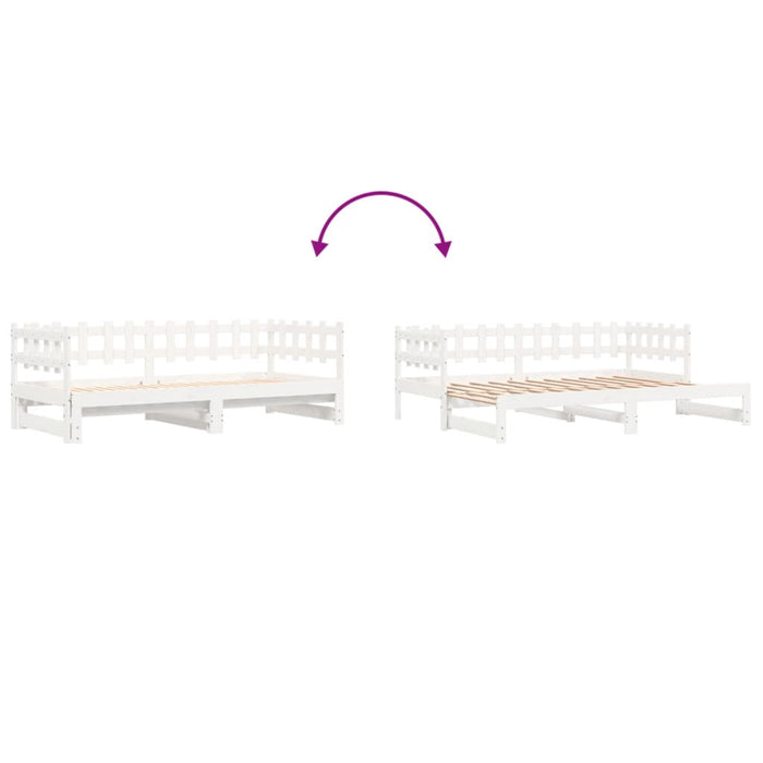 Pat de zi extensibil, alb, 2x(90x190) cm, lemn masiv de pin WALTI