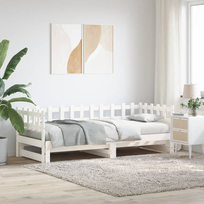 Pat de zi extensibil, alb, 2x(90x190) cm, lemn masiv de pin WALTI