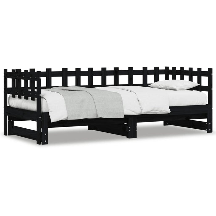 Pat de zi extensibil, negru, 2x(90x190) cm, lemn masiv de pin WALTI