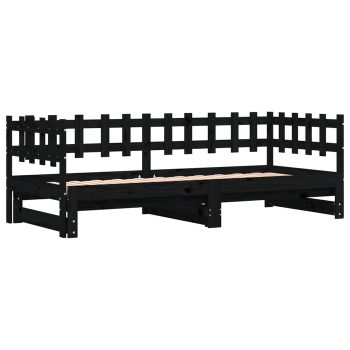 Pat de zi extensibil, negru, 2x(90x190) cm, lemn masiv de pin WALTI