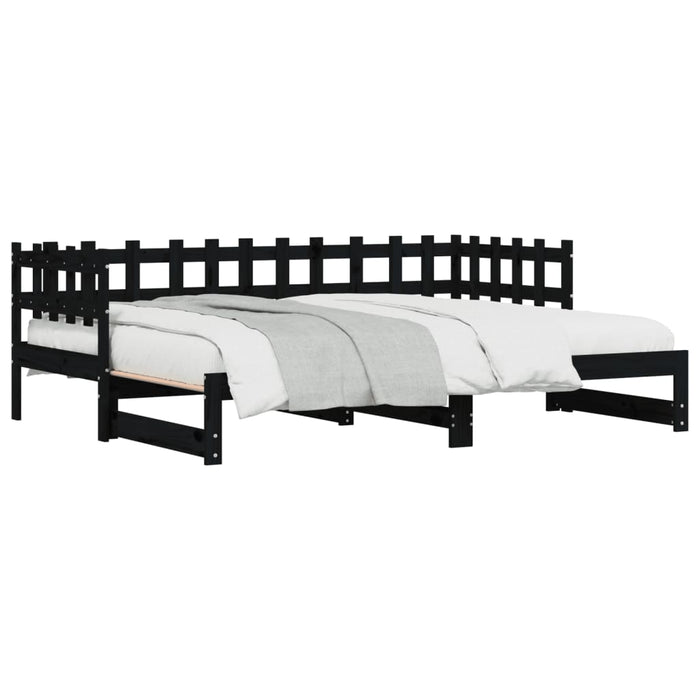 Pat de zi extensibil, negru, 2x(90x190) cm, lemn masiv de pin WALTI