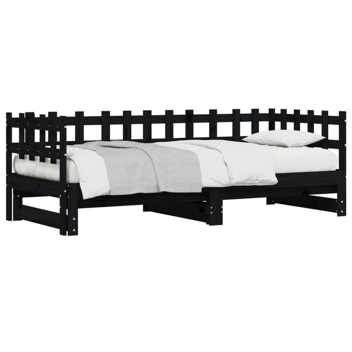 Pat de zi extensibil, negru, 2x(90x190) cm, lemn masiv de pin WALTI