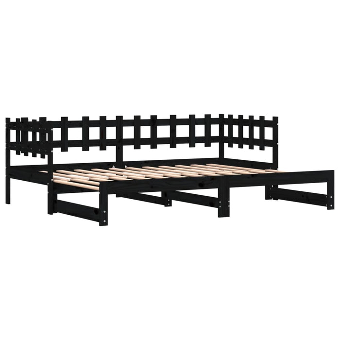 Pat de zi extensibil, negru, 2x(90x190) cm, lemn masiv de pin WALTI
