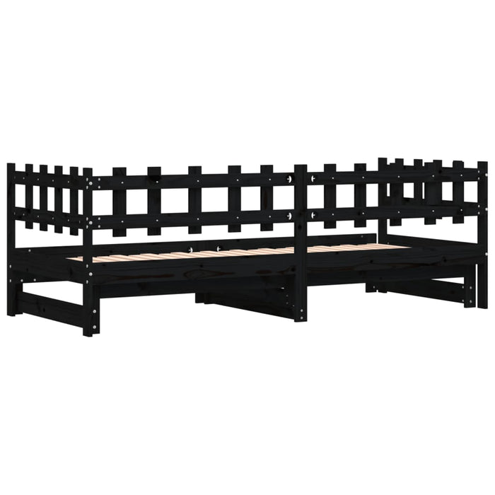 Pat de zi extensibil, negru, 2x(90x190) cm, lemn masiv de pin WALTI