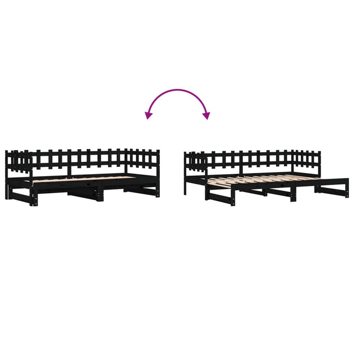Pat de zi extensibil, negru, 2x(90x190) cm, lemn masiv de pin WALTI