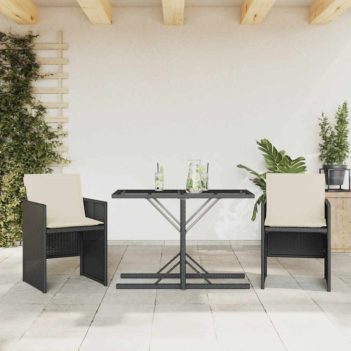 Set bistro cu perne, 3 piese, negru, poliratan - WALTI WALTI