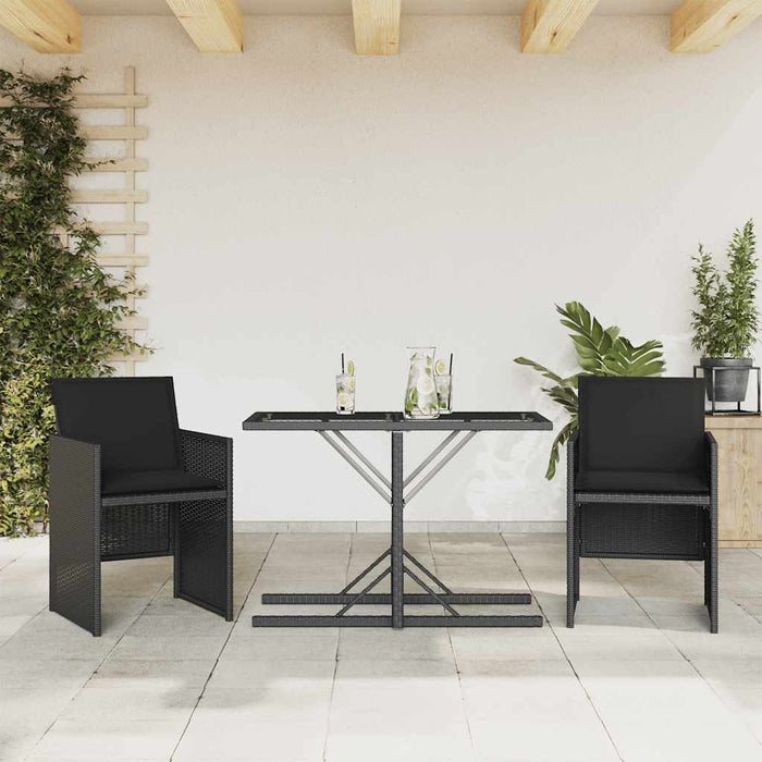 Set bistro cu perne, 3 piese, negru, poliratan - WALTI WALTI