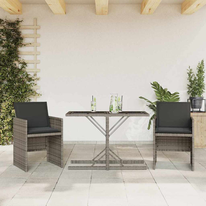 Set bistro de grădină cu perne, 3 piese, gri, poliratan - WALTI WALTI