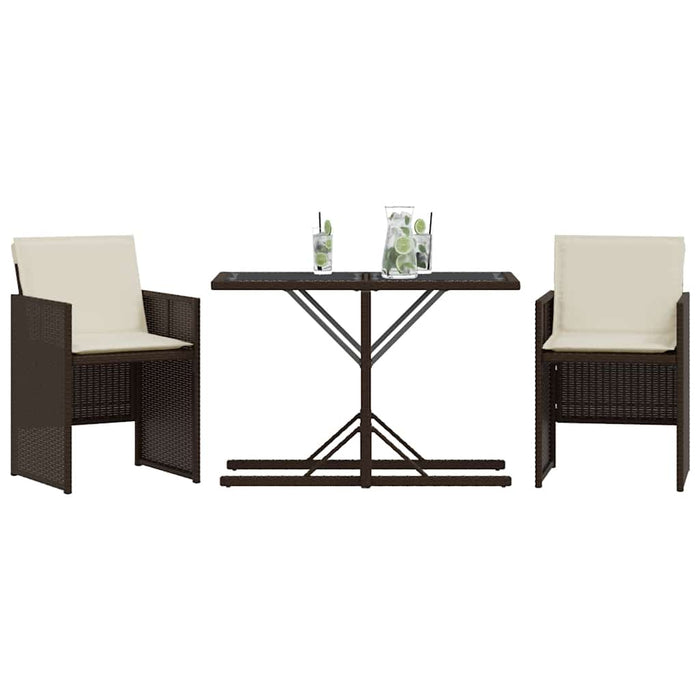 Set bistro cu perne, 3 piese, maro, poliratan - WALTI WALTI