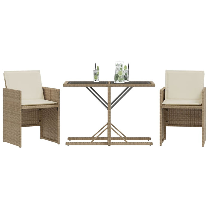 Set bistro cu perne, 3 piese, bej, poliratan - WALTI WALTI