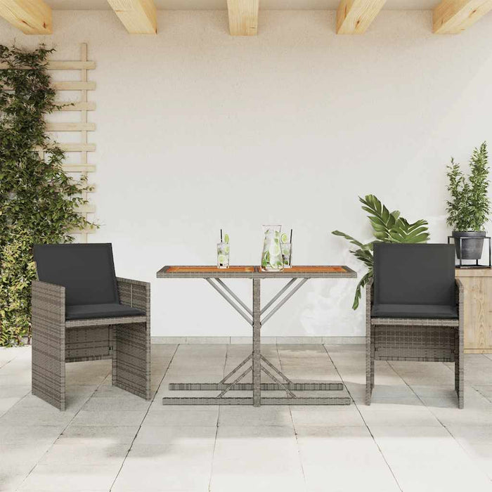 Set bistro de grădină cu perne, 3 piese, gri, poliratan - WALTI WALTI