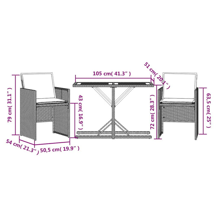 Set bistro cu perne, 3 piese, negru, poliratan - WALTI WALTI