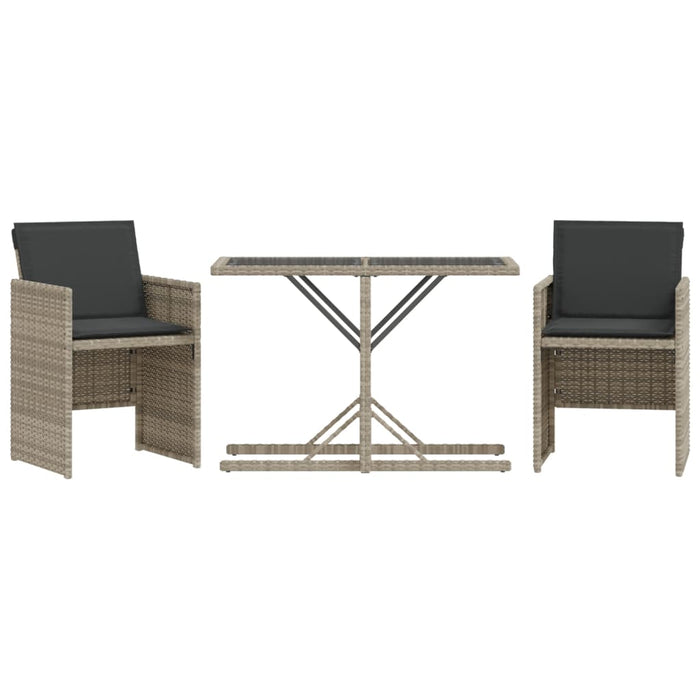 Set bistro cu perne, 3 piese, gri deschis, poliratan - WALTI WALTI