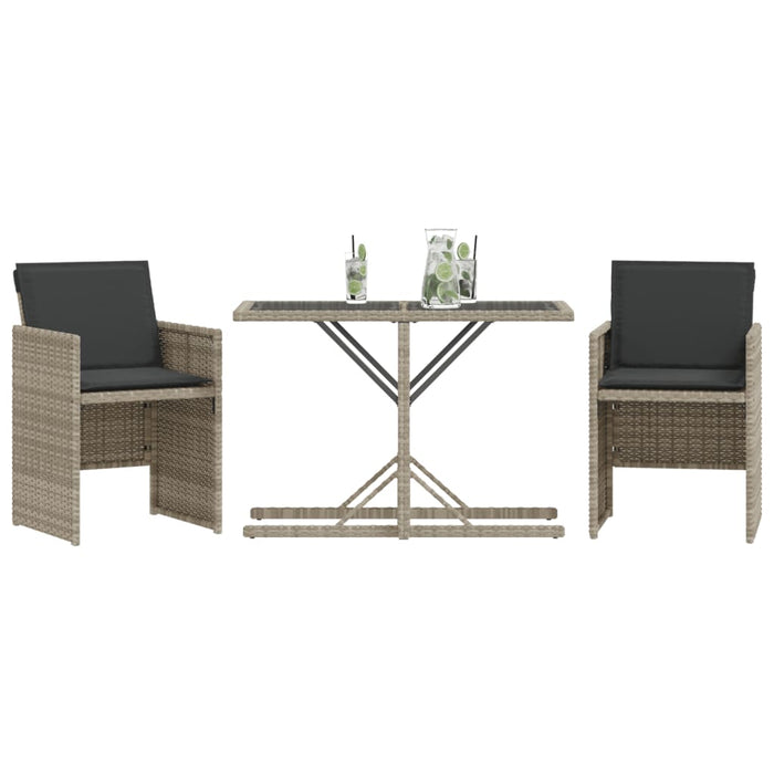 Set bistro cu perne, 3 piese, gri deschis, poliratan - WALTI WALTI