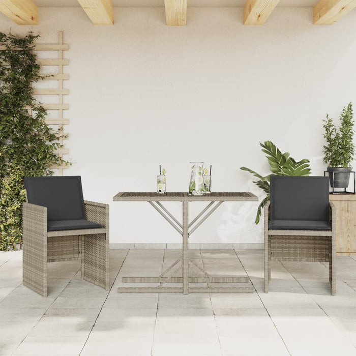 Set bistro cu perne, 3 piese, gri deschis, poliratan - WALTI WALTI