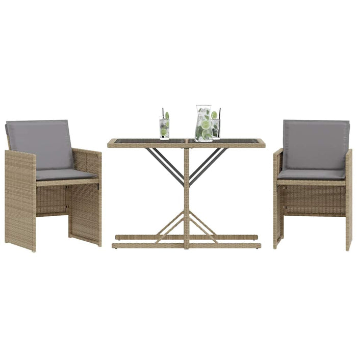 Set bistro cu perne, 3 piese, bej combinat, poliratan - WALTI WALTI