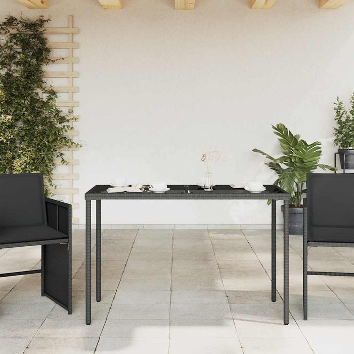 Masă grădină cu blat din sticlă, negru, 115x54x74 cm, poliratan - WALTI WALTI