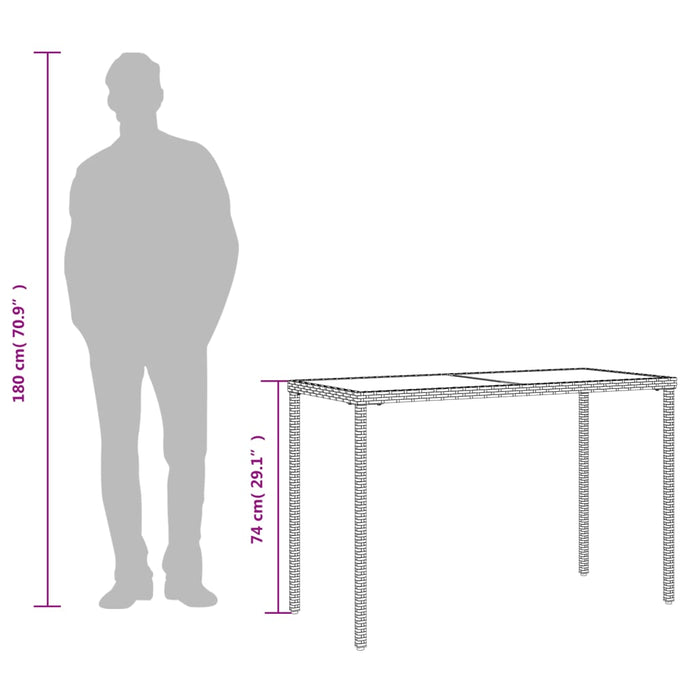 Masă de grădină cu blat din sticlă gri, 115x54x74cm, poliratan - WALTI WALTI