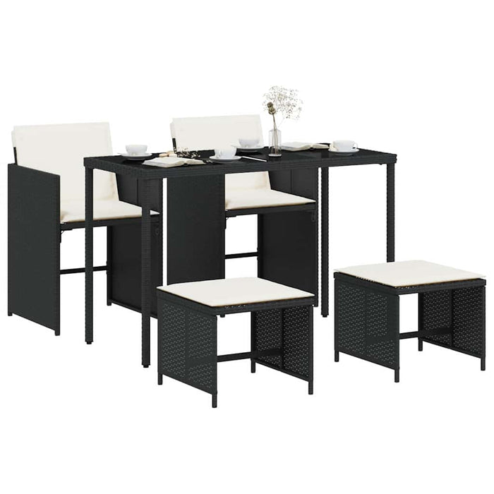Set mobilier de grădină cu perne, 5 piese, negru, poliratan WALTI