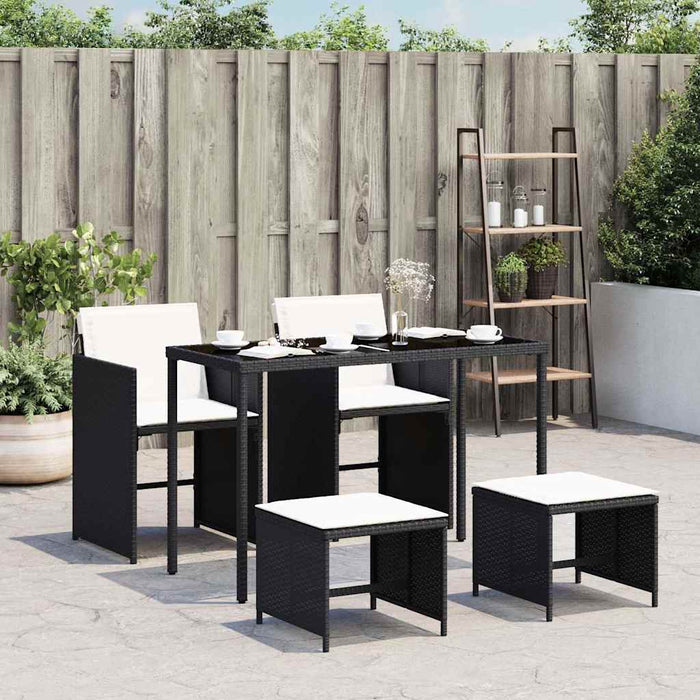 Set mobilier de grădină cu perne, 5 piese, negru, poliratan WALTI