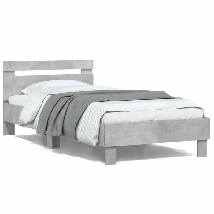 Cadru de pat cu tăblie gri beton 100x200 cm lemn prelucrat - WALTI WALTI