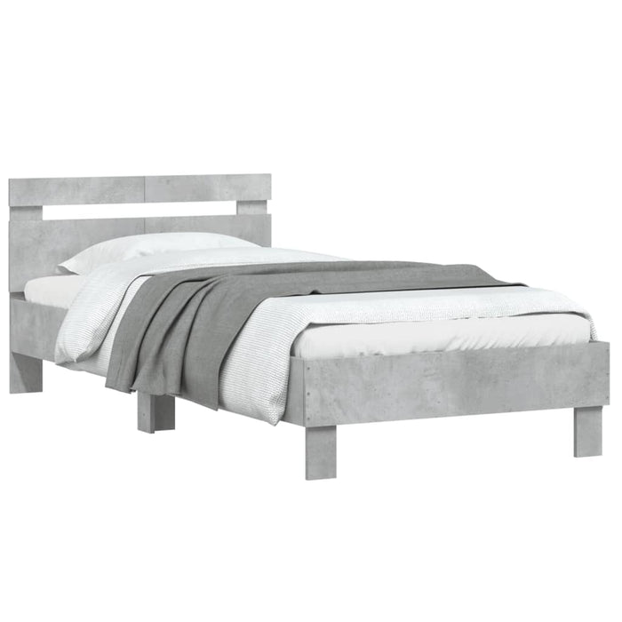 Cadru de pat cu tăblie gri beton 100x200 cm lemn prelucrat - WALTI WALTI