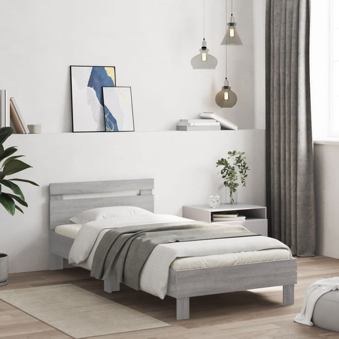 Cadru de pat cu tăblie gri sonoma 100x200 cm lemn prelucrat - WALTI WALTI