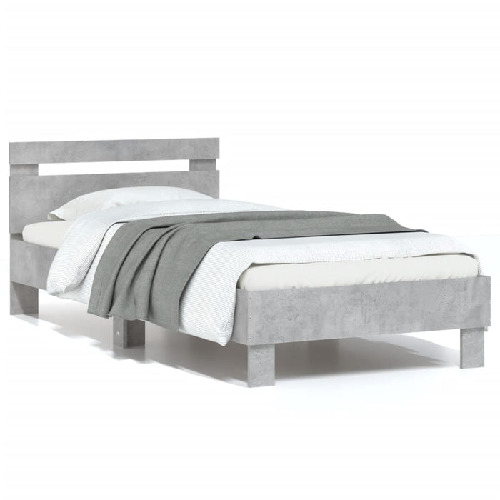 Cadru de pat cu tăblie gri beton 90x200 cm lemn prelucrat - WALTI WALTI