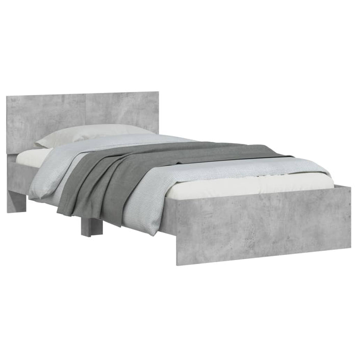 Cadru de pat cu tăblie gri beton 100x200 cm lemn prelucrat - WALTI WALTI