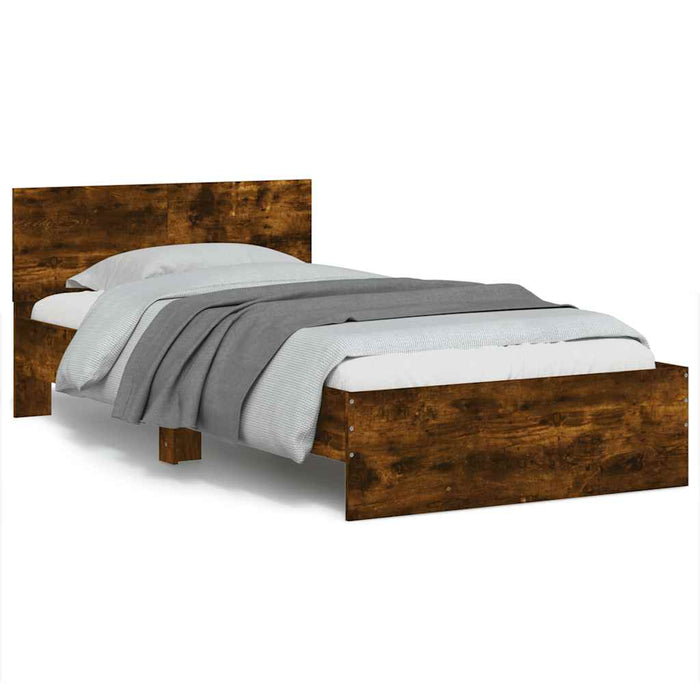 Cadru de pat cu tăblie stejar fumuriu 100x200 cm lemn prelucrat - WALTI WALTI