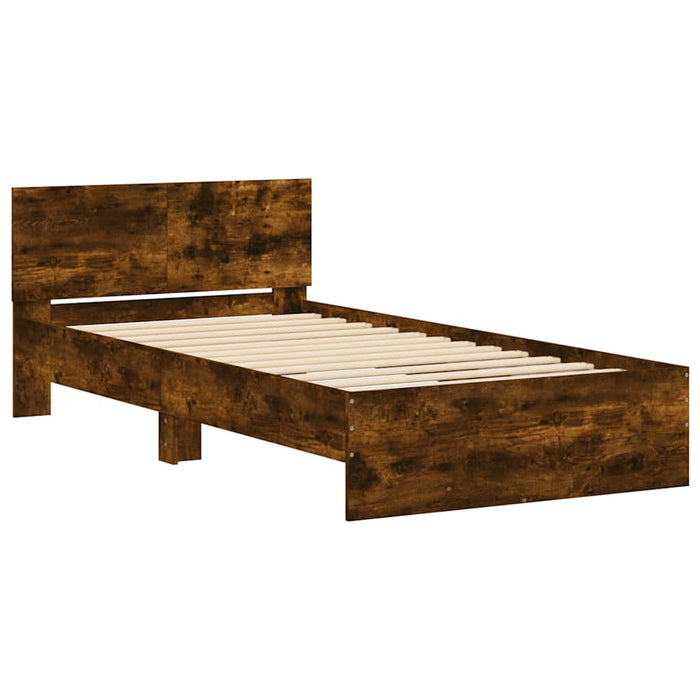 Cadru de pat cu tăblie stejar fumuriu 100x200 cm lemn prelucrat - WALTI WALTI