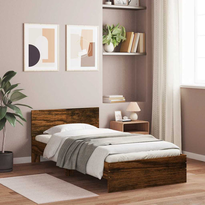 Cadru de pat cu tăblie stejar fumuriu 100x200 cm lemn prelucrat - WALTI WALTI