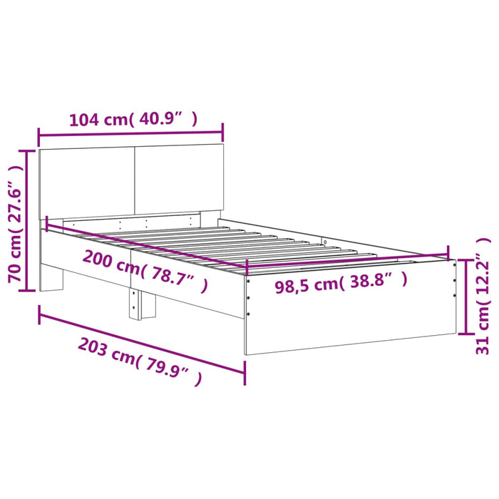Cadru de pat cu tăblie gri sonoma 100x200 cm lemn prelucrat - WALTI WALTI