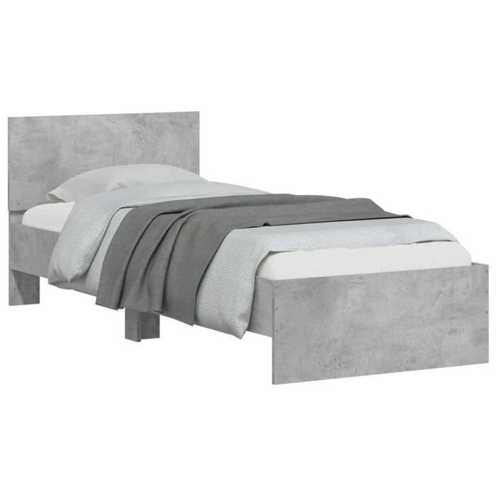Cadru de pat cu tăblie gri beton 90x200 cm lemn prelucrat - WALTI WALTI