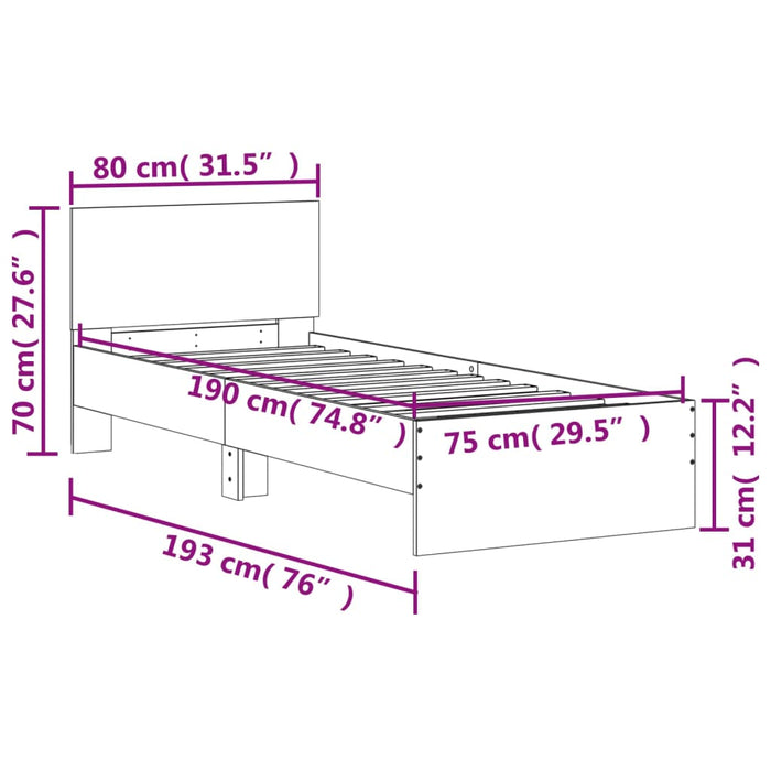 Cadru de pat cu tăblie, gri beton, 75x190 cm, lemn prelucrat - WALTI WALTI