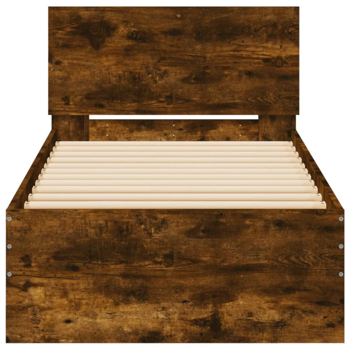 Cadru de pat cu tăblie stejar fumuriu 75x190 cm lemn prelucrat WALTI